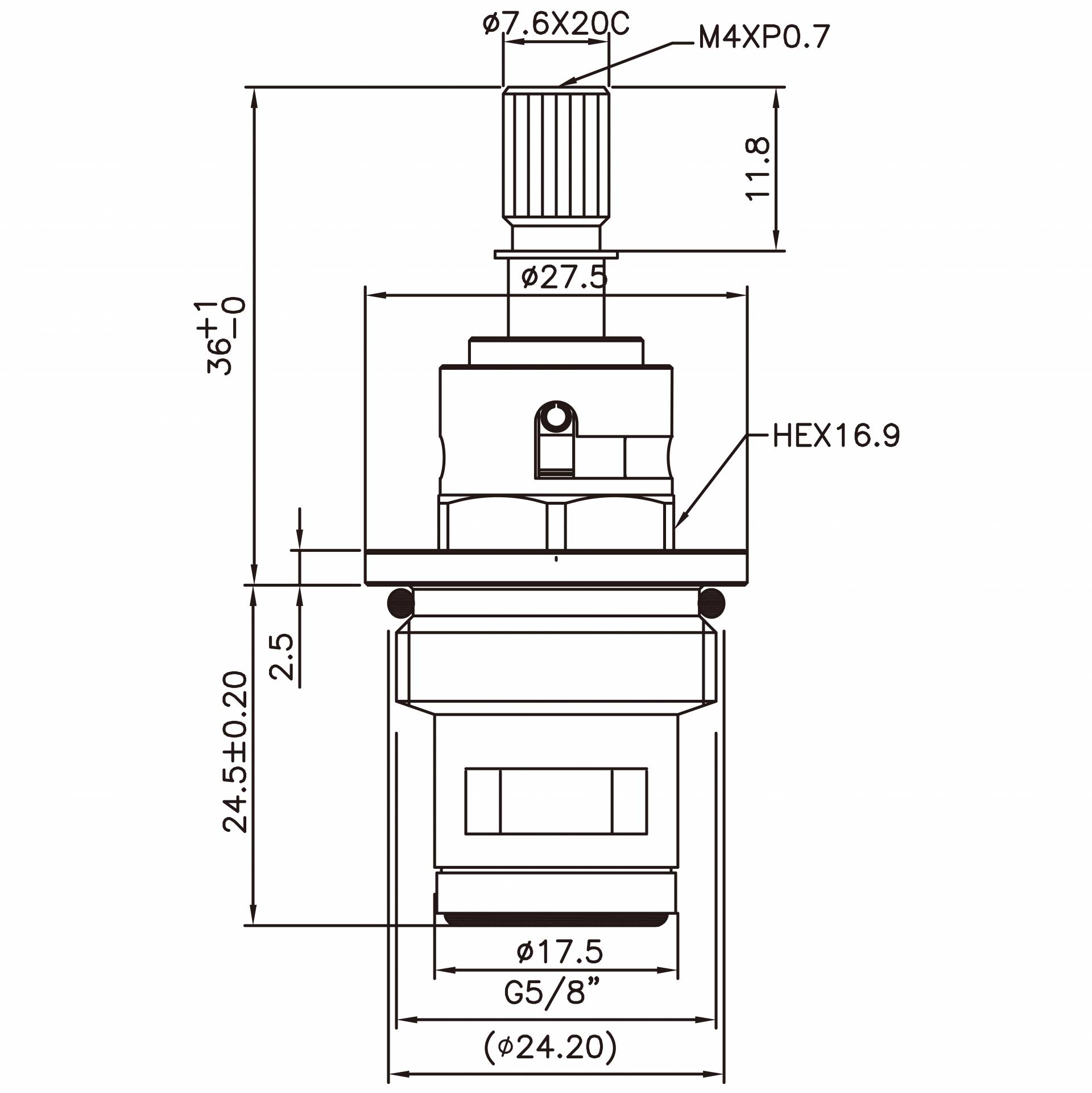 Cartridge Keramik Pegangan Dua Inci Kuningan 5/8 Inci HLV Tipe 7.6 X 20C Gigi 766 Tipe G5/8" Putaran 90 Derajat Searah Jarum Jam Tutup