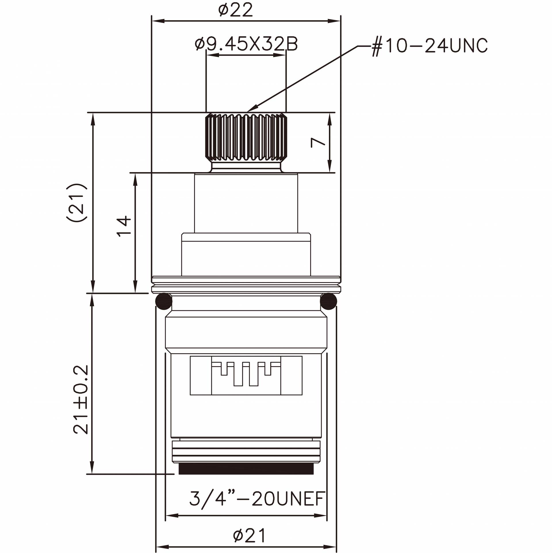 Keran Dua Pegangan Tipe HMJ 3/8 Inci dari Kuningan dengan Gigi 9.45 X 32B, Tipe Broach 807, Ukuran 3/4"-20UNEF, Putaran 90 Derajat Searah Jarum Jam, Kartrid Keramik Tutup