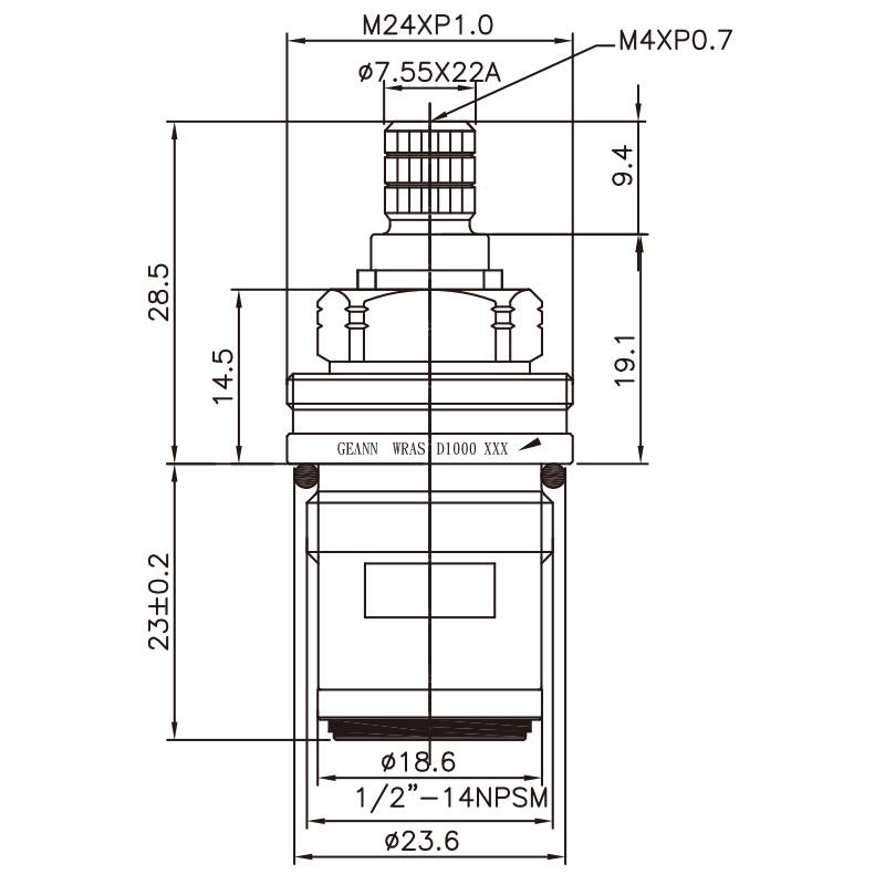 Paip 1/2 Inci dari Lestari Plumbum dengan Pegangan Dua Jenis HMN 7.55 X 22A Gigi Jenis 812 1/2"-14NPSM Pusingan 90 Darjah Penutupan Automatik Berlawanan Arah Jam Kartrij Seramik