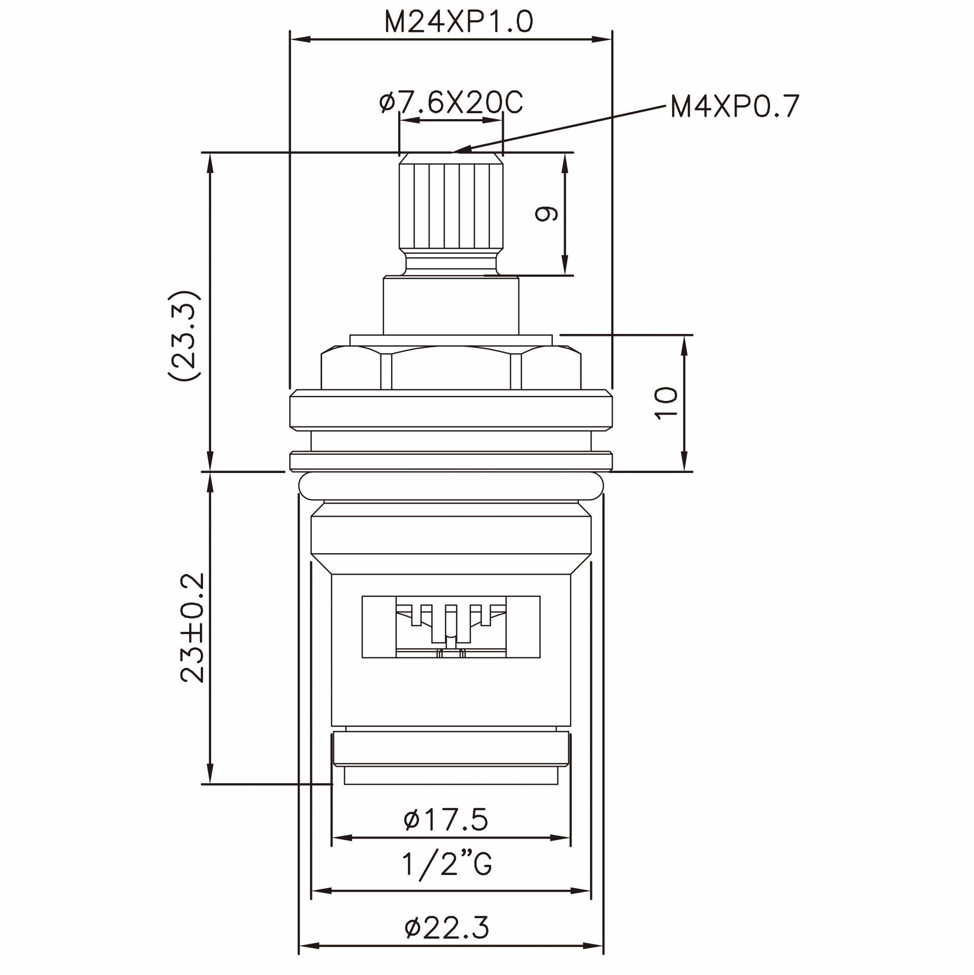 Keran Dua Pegangan Tipe HMO 3/8 Inci dari Kuningan dengan Gigi 7.6 X 20C, Tipe Broach 806, Ukuran 1/2"G, Putaran 90 Derajat Searah Jarum Jam, Kartrid Keramik Tutup