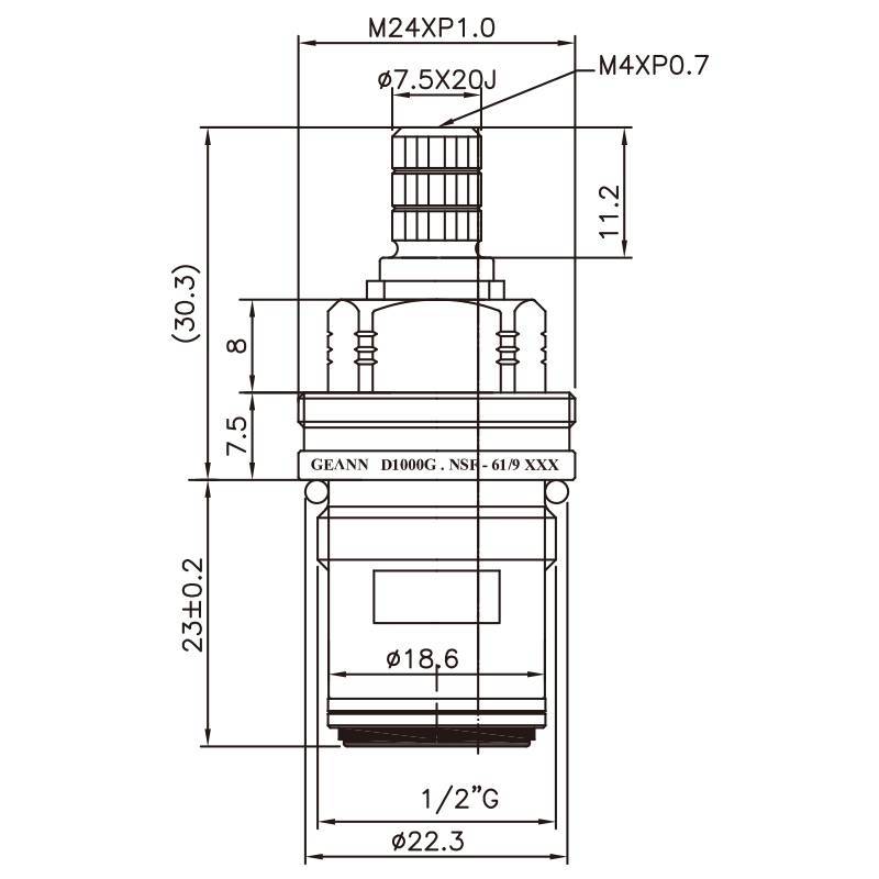 Rubinetto a due maniglie in ottone senza piombo da 1/2 pollice tipo HNA 7.5 X 20J Denti Tipo 474 G1/2" Girare in senso orario per chiudere Cartuccia in ceramica