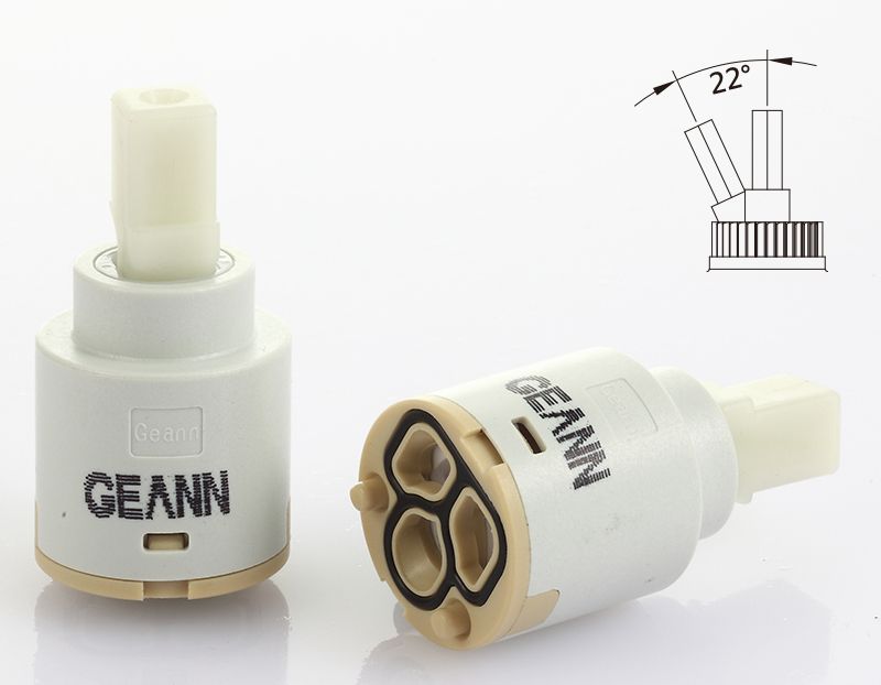 25 मिमी प्लास्टिक मानक आधार एकल हैंडल 22 डिग्री उद्घाटन कोण सिरेमिक डिस्क कारतूस