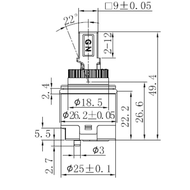 25mm Plastic Standard Base Single Handle 100 Degree Turning Angle Side Out Energy Saving Ceramic Disc Cartridge