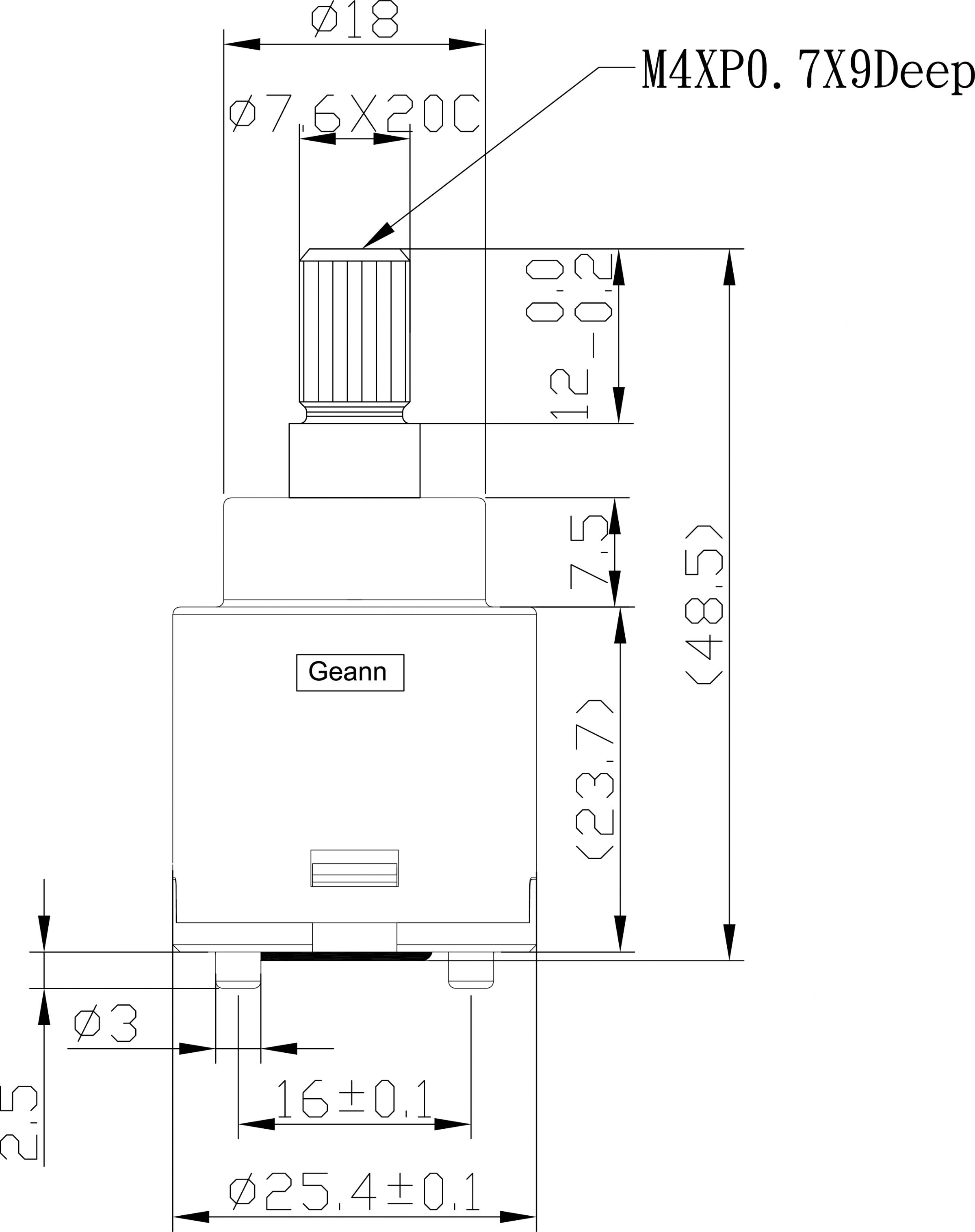 25mm Progresif Standart Taban 120 derece Saat Yönünde Dönüş Kapatma (RTC) Seramik Karıştırma Kartuşu