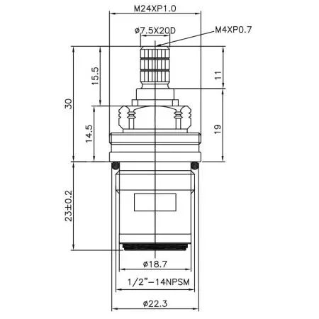 صنبور نحاسي بمقبضين بقطر 1/2 بوصة ودوران بزاوية 90 درجة وصمام سيراميك - صنبور بمقبضين بقطر نصف بوصة ونوع البروش 7.5 × 20D ونوع الثقب 1/2"-14NPSM ودوران بزاوية 90 درجة وصمام سيراميك من النحاس
