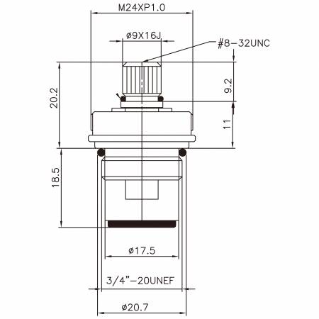 3/8 Three Eight Inch Brass Two Handle Faucet HBM Type Nickel Plated 9 X 16J Teeth 297 Broach Type 3/4"-20UNEF 90 Degree Clockwise Turn Close Ceramic Cartridge - 3/8 Three Eight Inch Brass Two Handle Faucet HBM Type Nickel Plated 9 X 16J Teeth 297 Broach Type 3/4"-20UNEF 90 Degree Clockwise Turn Close Ceramic Cartridge