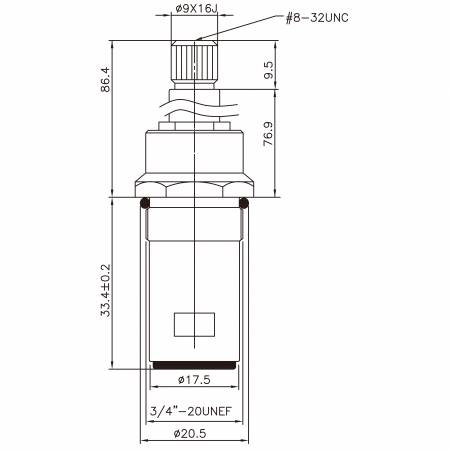 3/8 Three Eight Inch Brass Two Handle Faucet HBT Type 9 X 16J Teeth 312 Broach Type 3/4"-20UNEF 90 Degree Clockwise Turn Close Ceramic Cartridge - 3/8 Three Eight Inch Brass Two Handle Faucet HBT Type 9 X 16J Teeth 312 Broach Type 3/4"-20UNEF 90 Degree Clockwise Turn Close Ceramic Cartridge