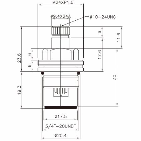 3/8 Three Eight Inch Brass Two Handle Faucet HCE Type 9.4 X 24A Teeth 329 Broach Type 3/4"-20UNEF 90 Degree Clockwise Turn Close Ceramic Cartridge - 3/8 Three Eight Inch Brass Two Handle Faucet HCE Type 9.4 X 24A Teeth 329 Broach Type 3/4"-20UNEF 90 Degree Clockwise Turn Close Ceramic Cartridge