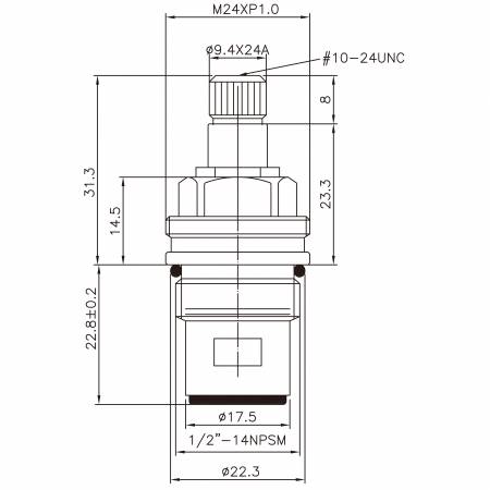 3/8 Three Eight Inch Brass Two Handle Faucet HCF Type Lead-Washing 9.4 X 24A Teeth 332 Broach Type 1/2"-14NPSM 90 Degree Clockwise Turn Close Ceramic Cartridge - 3/8 Three Eight Inch Brass Two Handle Faucet HCF Type Lead-Washing 9.4 X 24A Teeth 332 Broach Type 1/2"-14NPSM 90 Degree Clockwise Turn Close Ceramic Cartridge