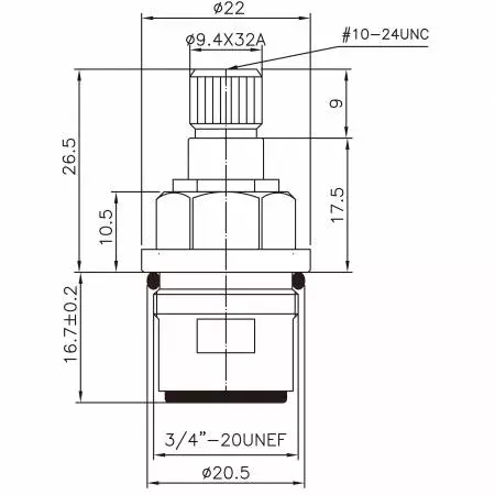 3/8 Three Eight Inch Brass Two Handle Faucet HCK Type 9.4 X 32A Teeth 344 Broach Type 3/4"-20UNEF 90 Degree Clockwise Turn Close Ceramic Cartridge - 3/8 Three Eight Inch Brass Two Handle Faucet HCK Type 9.4 X 32A Teeth 344 Broach Type 3/4"-20UNEF 90 Degree Clockwise Turn Close Ceramic Cartridge