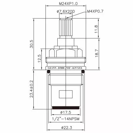 صنبور نحاسي بمقاس 3/8 بوصة بمقبضين من النوع HEH بأسنان بقطر 7.6 × 20D ونوع البروش 430 ومقاس 1/2"-14NPSM ودوران بزاوية 90 درجة في اتجاه عقارب الساعة للإغلاق بواسطة الكرتوش السيراميكي - صنبور نحاسي بمقاس 3/8 بوصة بمقبضين من النوع HEH بأسنان بقطر 7.6 × 20D ونوع البروش 430 ومقاس 1/2"-14NPSM ودوران بزاوية 90 درجة في اتجاه عقارب الساعة للإغلاق بواسطة الكرتوش السيراميكي
