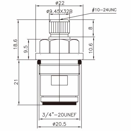 3/8 Three Eight Inch Brass Two Handle Faucet HEW Type Nickel Plated 9.45 X 32B Teeth 457 Broach Type 3/4"-20UNEF 90 Degree Clockwise Turn Close Ceramic Cartridge - 3/8 Three Eight Inch Brass Two Handle Faucet HEW Type Nickel Plated 9.45 X 32B Teeth 457 Broach Type 3/4"-20UNEF 90 Degree Clockwise Turn Close Ceramic Cartridge