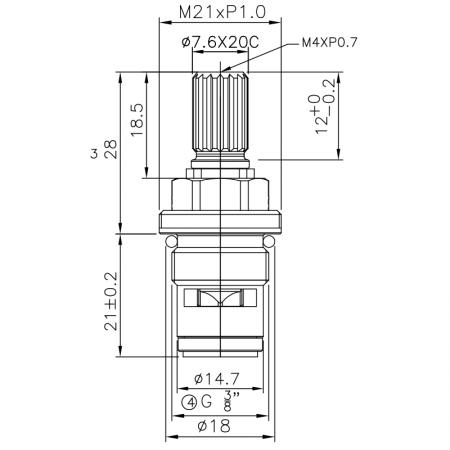3/8 Three Eight Inch Brass Two Handle Faucet HIR Type 7.6 X 20C Teeth 637 Broach Type G-3/8" 90 Degree Clockwise Turn Close Ceramic Cartridge - 3/8 Three Eight Inch Brass Two Handle Faucet HIR Type 7.6 X 20C Teeth 637 Broach Type G-3/8" 90 Degree Clockwise Turn Close Ceramic Cartridge