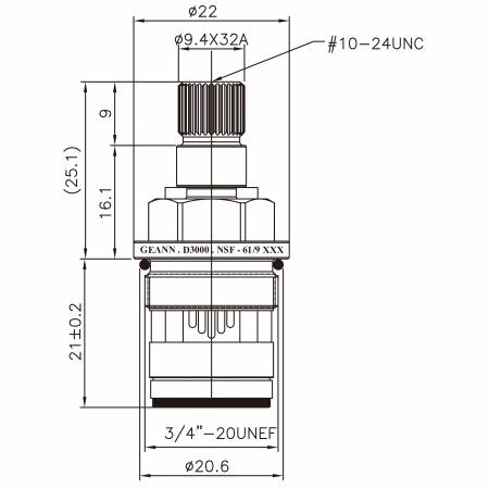 3/8 Three Eight Inch Brass Two Handle Faucet HIT Type Nickel Plated 9.4 X 32A Teeth 638 Broach Type 3/4"-20UNEF 90 Degree Clockwise Turn Close Ceramic Cartridge - 3/8 Three Eight Inch Brass Two Handle Faucet HIT Type Nickel Plated 9.4 X 32A Teeth 638 Broach Type 3/4"-20UNEF 90 Degree Clockwise Turn Close Ceramic Cartridge