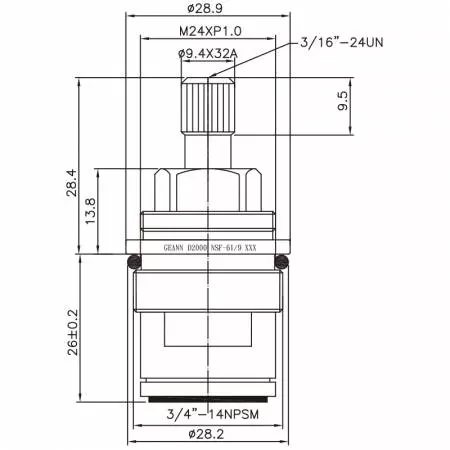 صنبور نحاسي مزدوج المقبض 3/4"-14NPSM دوران 90 درجة خرطوشة سيراميك بارتفاع 13.8 مم خيط M24 لتغطية زخرفية - صنبور نحاسي مزدوج المقبض بقطر 3/4 بوصة نوع HJL 9.4 X 32A أسنان 668 نوع بروش 3/4"-14NPSM دوران 90 درجة في اتجاه عقارب الساعة إغلاق خرطوشة سيراميك