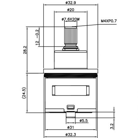 Cartouche de déviateur à 3 ports et 3 fonctions en laiton de type HJX de 31 mm, avec 20 dents laser 818, type de broche de 32,3 mm et rotation de 120 degrés