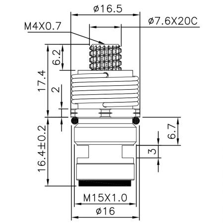 1/4 Quarter Inch Brass Two Handle Faucet HMZ Type 7.6 X 20C Teeth 612 Broach Type M15 X P1.0 90 Degree Clockwise Turn Close Ceramic Cartridge - 1/4 Quarter Inch Brass Two Handle Faucet HMZ Type 7.6 X 20C Teeth 612 Broach Type M15 X P1.0 90 Degree Clockwise Turn Close Ceramic Cartridge
