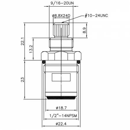 خرطوشة سيراميك نحاسية ذات مقبضين 1/2 بوصة HP نوع 8.8 X 24D أسنان 129 نوع برش 1/2"-14NPSM إغلاق بزاوية 90 درجة في اتجاه عقارب الساعة - خرطوشة سيراميك نحاسية ذات مقبضين 1/2 بوصة HP نوع 8.8 X 24D أسنان 129 نوع برش 1/2"-14NPSM إغلاق بزاوية 90 درجة في اتجاه عقارب الساعة
