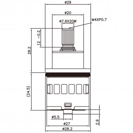 Cartucho desviador de plástico estándar de 27 mm, 2 puertos, 2 funciones, base giratoria de 90 grados - Cartucho desviador de plástico estándar de 27 mm, 2 puertos, 2 funciones, base giratoria de 90 grados
