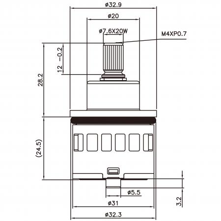 Cartucho desviador de plástico estándar de 31 mm, 2 puertos, 2 funciones, base giratoria de 90 grados - Cartucho desviador de plástico estándar de 31 mm, 2 puertos, 2 funciones, base giratoria de 90 grados
