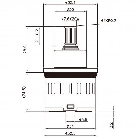Cartucho de desviador de plástico estándar de 31 mm, 3 puertos, 3 funciones, base giratoria de 120 grados con función compartida - Cartucho de desviador de plástico estándar de 31 mm, 3 puertos, 3 funciones, base giratoria de 120 grados con función compartida