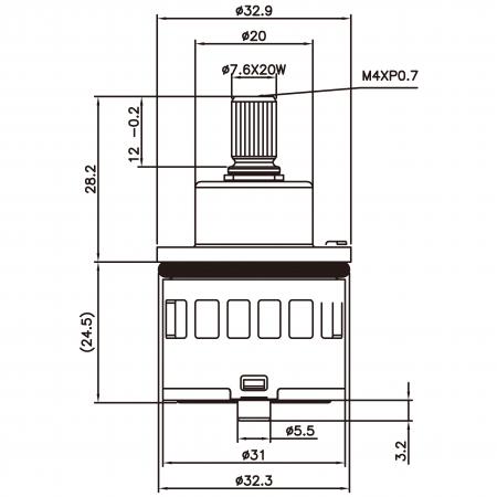 Cartucho de desviador de plástico estándar de 31 mm, 3 puertos, 6 funciones, base giratoria de 360 grados - Cartucho de desviador de plástico estándar de 31 mm, 3 puertos, 6 funciones, base giratoria de 360 grados