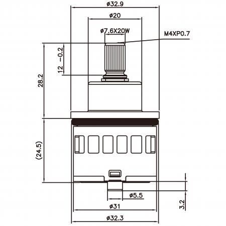 Cartucho de desviador de plástico estándar de 31 mm, 3 puertos, 6 funciones, base giratoria de 360 grados con función compartida - Cartucho de desviador de plástico estándar de 31 mm, 3 puertos, 6 funciones, base giratoria de 360 grados con función compartida
