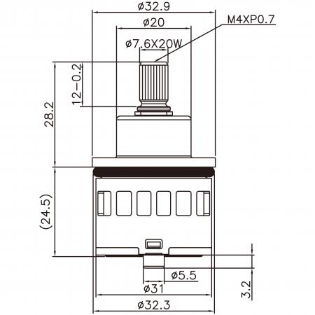 Cartucho de desviador de plástico de base estándar de 31 mm, 3 puertos, 2 funciones, giro de 90 grados - Cartucho de desviador de plástico de base estándar de 31 mm, 3 puertos, 2 funciones, giro de 90 grados