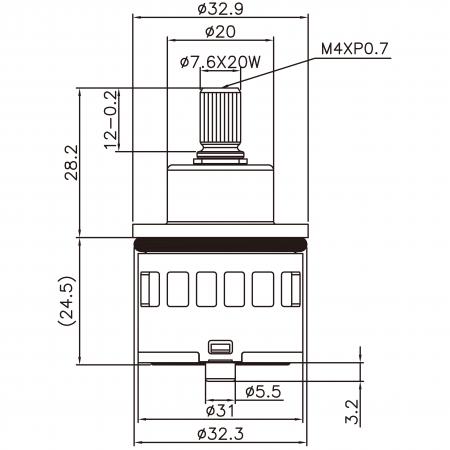 Cartucho de desviador de 31mm com 3 portas e 3 funções, base padrão de plástico com rotação de 90 graus