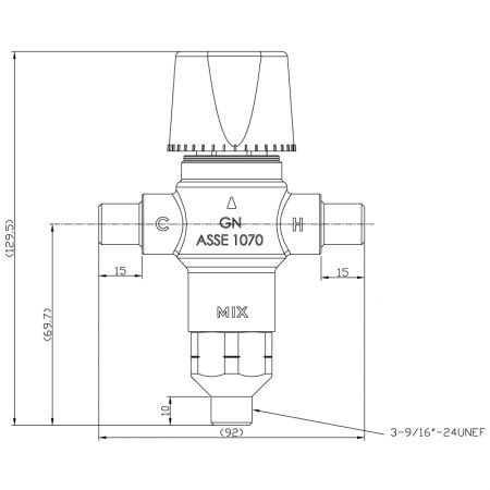 Válvula mezcladora termostática de compresión de 3/8" con válvula de retención