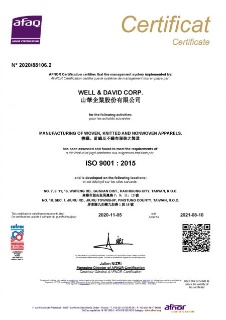 Well & David Corp. ISO9001:2015