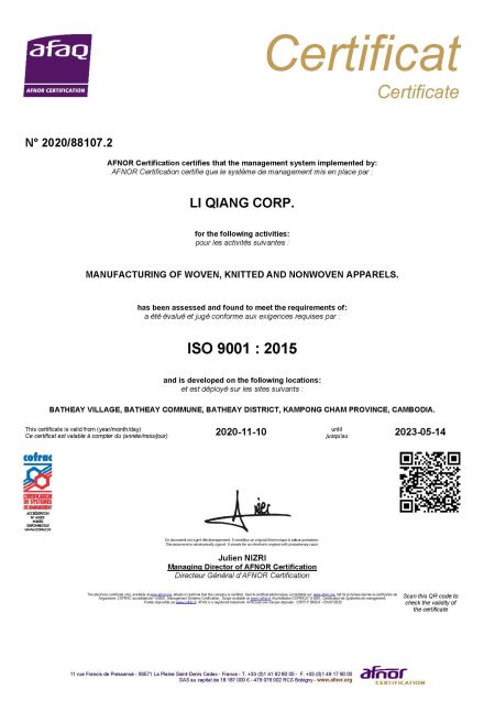 شركة لي تشيانغ ISO9001:2015