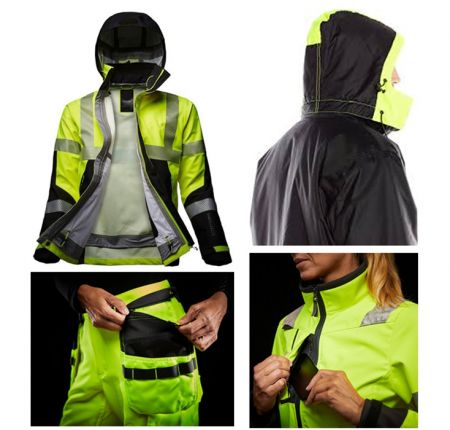 Produção e fabricação de vestuário de alta visibilidade ANSI - Esta jaqueta de alta visibilidade atende ao padrão ANSI/ISEA Classe 3 P e R