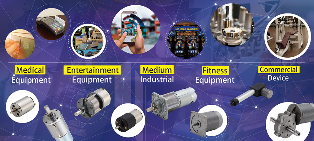 The applications for DC motors and DC geared motors in various area uses.