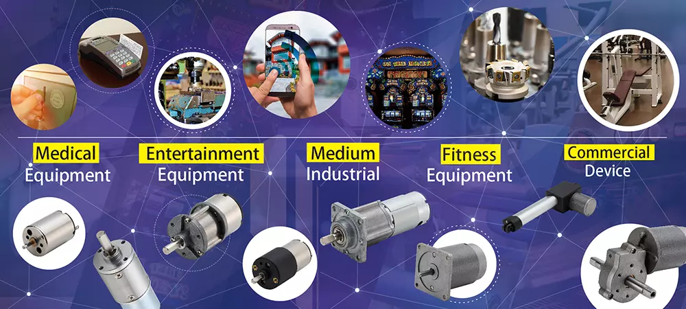 Ang mga aplikasyon para sa mga DC motor at DC geared motor sa iba't ibang mga larangan ng paggamit.