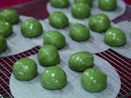 Sweet Green Rice Ball made with automated production