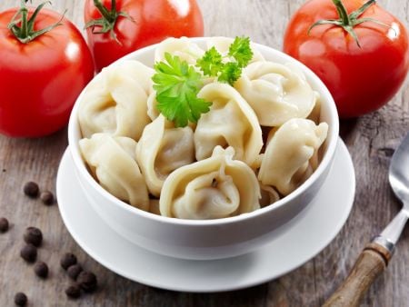 Pelmeni that are formed plumply and look handmade