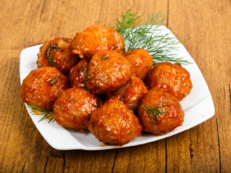 Spanish Meatballs are uniformly made with highly efficient automated machinery