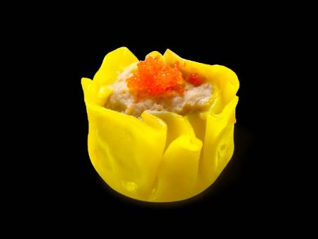 Shumai is automictically garnished with fish roe