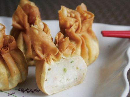 Wontons filling is densely packed
