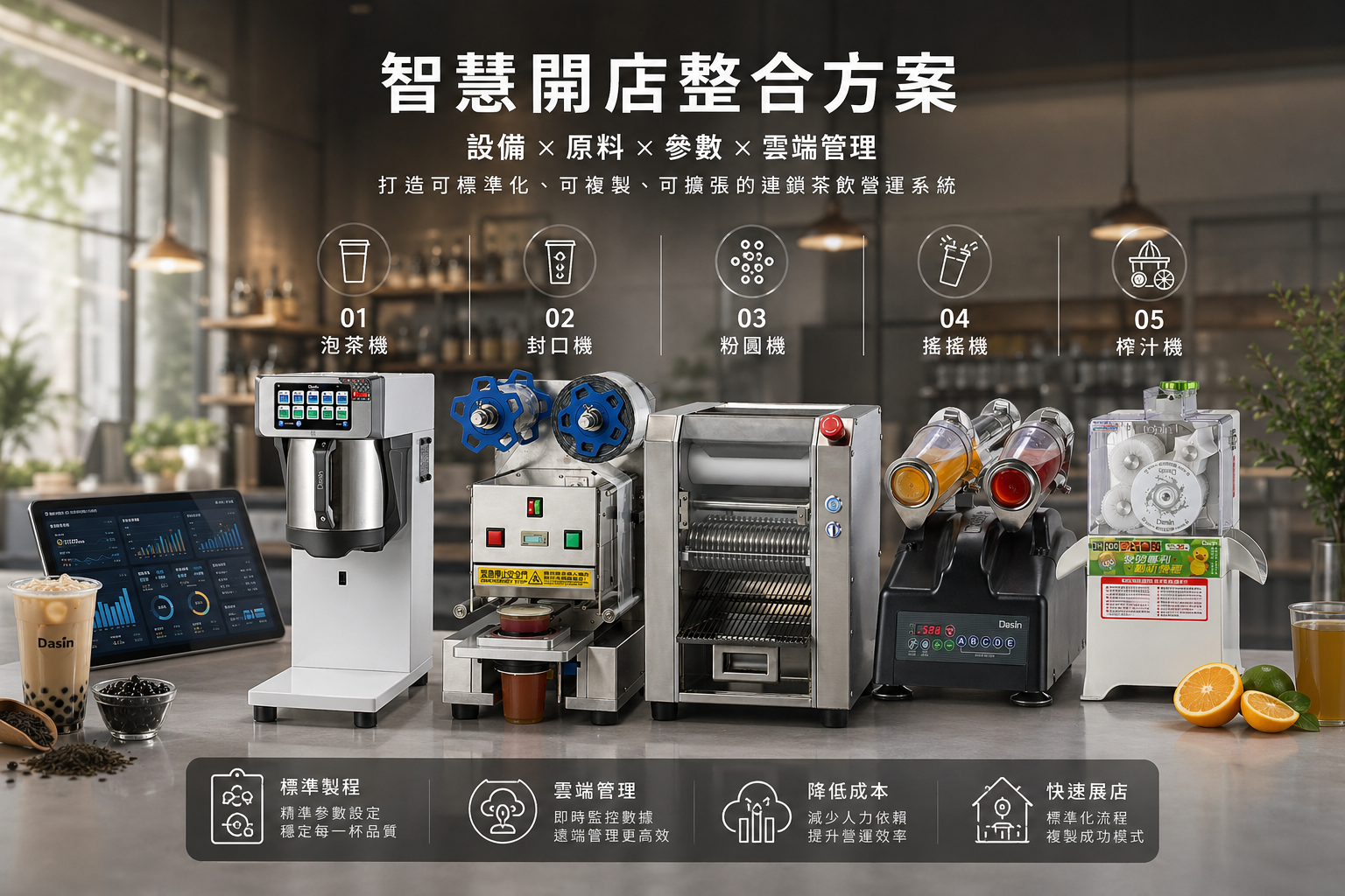 自动泡茶机, 商用茶饮设备, 饮料店设备整合, 智能食品机械, 手摇饮开店方案, 饮料店加盟系统, 智慧开店系统, 一站式开店服务, 茶饮自动化, 餐饮SOP标准化, 自动化煮茶设备, 连锁茶饮标准化流程, 手摇饮多店管理系统, 降低饮料店人力成本, 缩短开店筹备时间, 减少餐饮试错成本, 泡茶机参数设定教学, 云端监控设备管理, 2026手摇饮创业趋势, 连锁手摇饮设备推荐