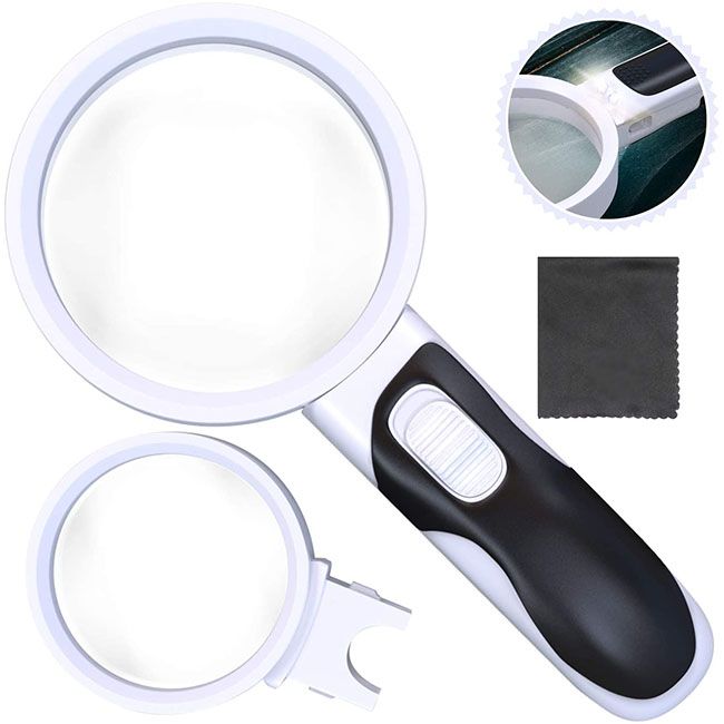 Extra Large Handheld Magnifier 4 Inch, 2.5x, 5x Bifocal Lens