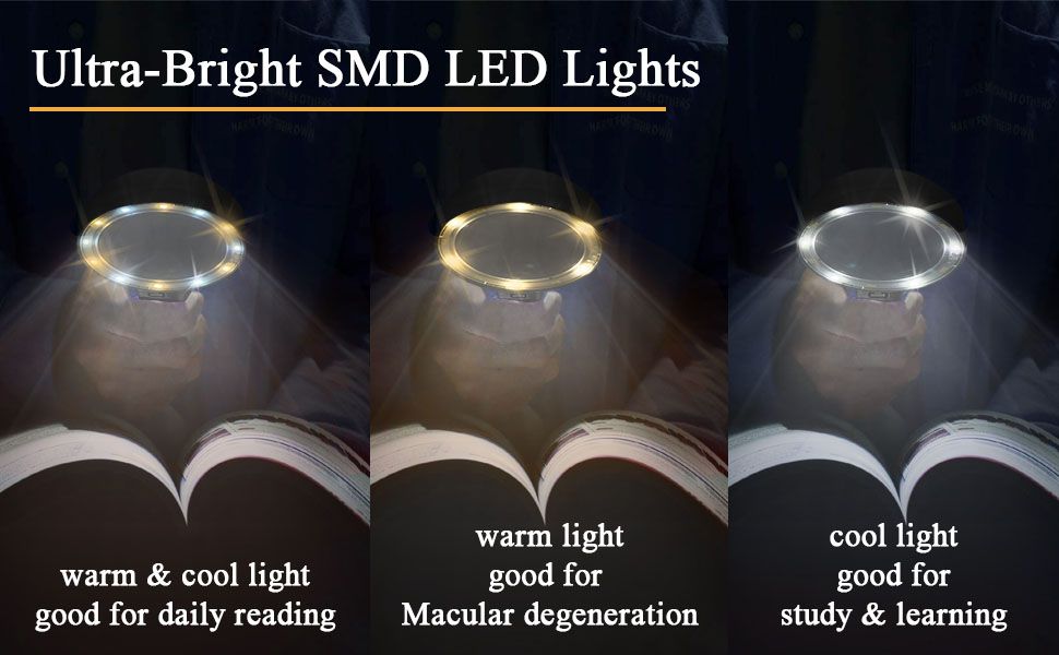 Lupa de mano de 10 aumentos con 12 luces LED para superar la degeneración  macular, para lectura de personas mayores, soldadura, inspección