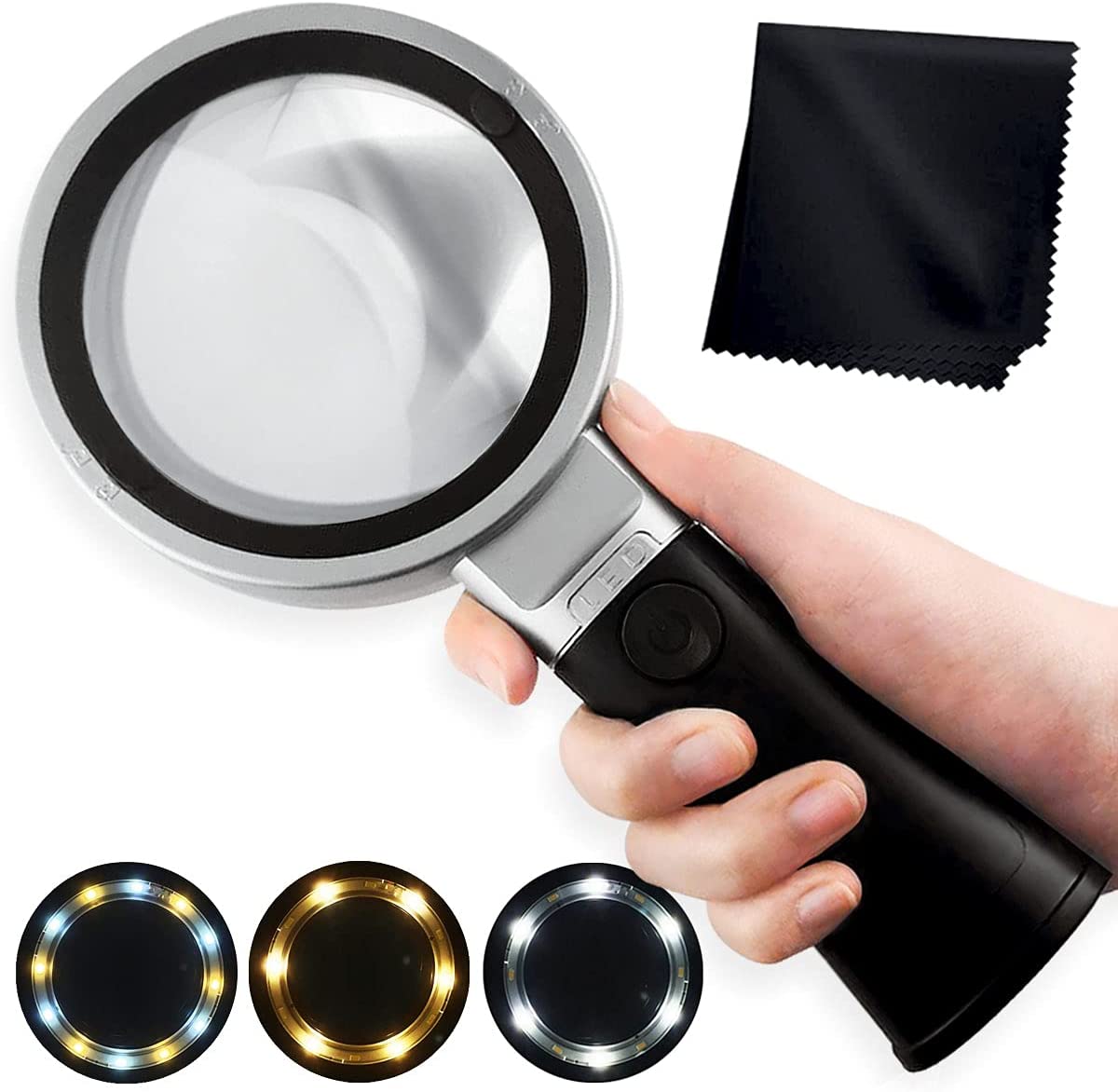 Lente d'ingrandimento 10X con luce e morsetto, 3 modalità colore, 10 Lente d'ingrandimento 10X con luce e morsetto, 3 modalità colore, 10