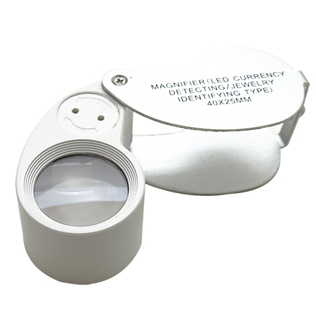 LEDとUVライト付きミニ40X 25mmジュエラールーペ拡大鏡 | 工業用虫眼鏡