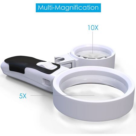Lupa de mano 10X/5X con luces LED y juego de 2 lentes iluminados y paño de  limpieza, proveedor de lupas industriales