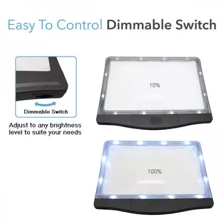 3X LED Page Reader Magnifier with 12 Dimmable Anti-Glare LED Lights-Easy to control dimmable switch