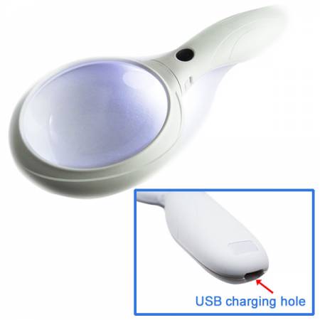Lupa de mano LED redonda con carga USB