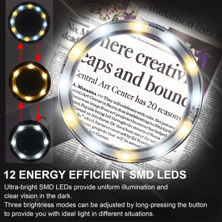 LED handheld stand magnifier with 3 lighting modes