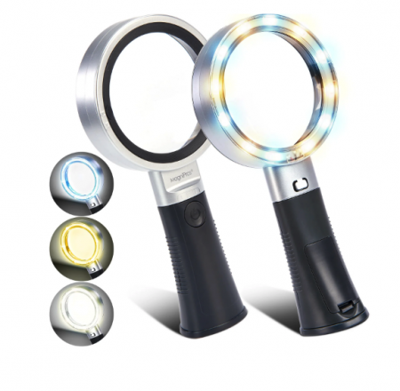 10倍放大鏡 10倍照明放大鏡 手持放大鏡 10倍閱讀放大鏡 10倍發光放大鏡 LED手持放大鏡 高倍率放大鏡 清晰明亮。自立防滑手柄,符合人體工學,舒適好握,適合老年人、精細作業及各種檢測。 - 10倍手持站立桌上型兩用放大鏡帶12顆LED燈